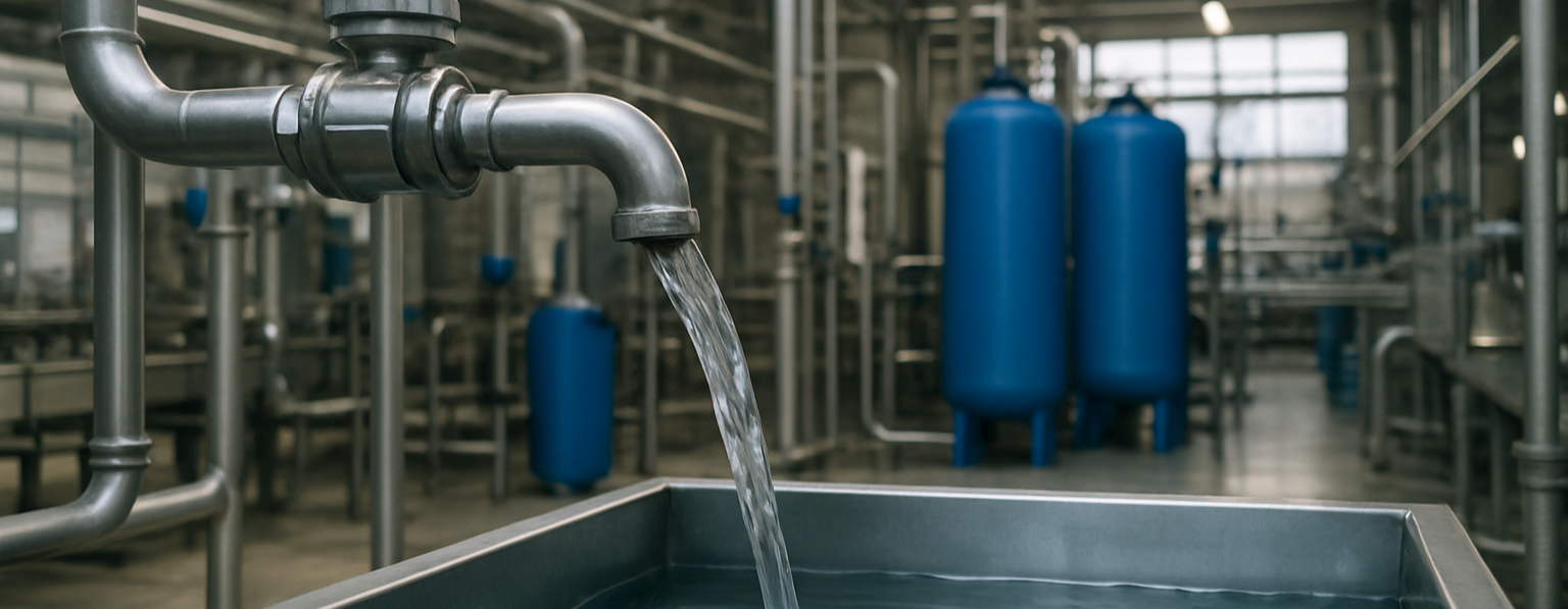 an image of water inside a factory or production plant with the theme of reducing water use and waste remove any text or sign-1-1-1